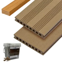 Vlonder totaalpakket composiet semi massief 2,1 x 14 cm teak bruin (4 mtr) fijne ribbel en vlak