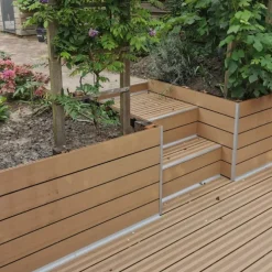 Vlonder totaalpakket composiet semi massief 2,1 x 14 cm teak bruin (4 mtr) fijne ribbel en vlak