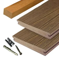 Vlonder totaalpakket composiet massief 2,4 x 19 cm driftwood brown (4 mtr) schorsmotief