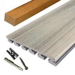 Vlonder totaalpakket composiet 2,5 x 21 cm Ibiza (4 mtr) vlak/schorsmotief