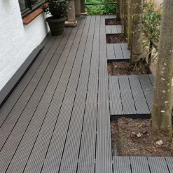 Vlonder totaalpakket composiet 2,1 x 14 cm antraciet (3 mtr) vlak/grove ribbel