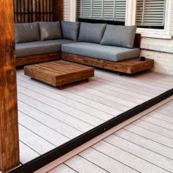 Vlonder totaalpakket composiet 2,1 x 14 cm steengrijs gevlamd (4 mtr) vlak/grove ribbel