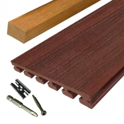 Vlonder totaalpakket composiet 2,5 x 21 cm Padoek (5 mtr) vlak/schorsmotief