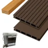 Vlonder totaalpakket composiet 2,1 x 14 cm donker bruin (3 mtr) vlak/grove ribbel