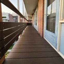 Vlonder totaalpakket composiet 2,1 x 14 cm donker bruin (3 mtr) vlak/grove ribbel