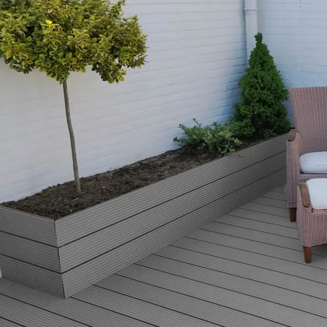 Vlonder totaalpakket composiet 2,1 x 14 cm grey (5 mtr) vlak/grove ribbel