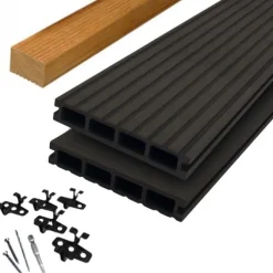 Vlonder totaalpakket composiet 2,5 x 14,6 cm Lava (5 mtr) grove ribbel