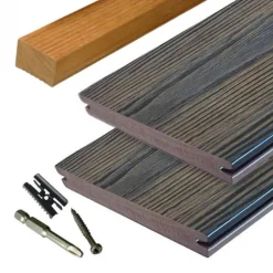 Vlonder totaalpakket composiet massief 2,4 x 19 cm driftwood dark (3 mtr) schorsmotief