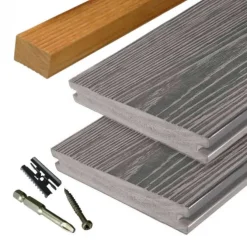 Vlonder totaalpakket composiet massief 2,4 x 19 cm driftwood grey (3 mtr) schorsmotief