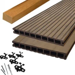 Vlonder totaalpakket composiet 2,5 x 25 cm - XWB Bicolor Douala (4 mtr) vlak/grove ribbel