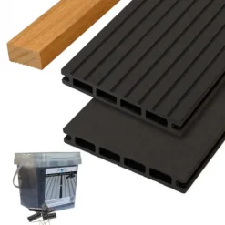 Vlonder totaalpakket composiet 2,1 x 14 cm antraciet (4 mtr) vlak/grove ribbel