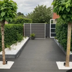 Vlonder totaalpakket composiet 2,1 x 14 cm antraciet (4 mtr) vlak/grove ribbel