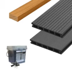 Vlonder totaalpakket composiet 2,5 x 19 cm antraciet (3 mtr) vlak/grove ribbel geschuurd