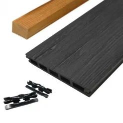 Vlonder totaalpakket composiet 2,1 x 14 cm antraciet (4 mtr) houtnerf