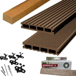 Vlonder totaalpakket composiet 2,5 x 14,6 cm Douala (2,2 mtr) groeven/ribbel