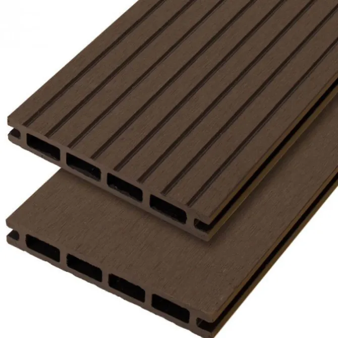 Vlonderplank composiet 2,1 x 14 cm donker bruin grove ribbel en vlak