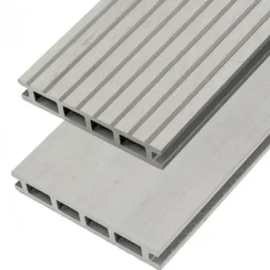 Vlonderplank composiet 2,1 x 14 cm steengrijs gevlamd grove ribbel en vlak