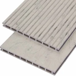 Vlonderplank composiet 2,1 x 25 cm - XXL steengrijs gevlamd (4 mtr) grove ribbel en vlak