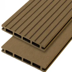Vlonderplank composiet 2,1 x 14 cm teak bruin grove ribbel en vlak