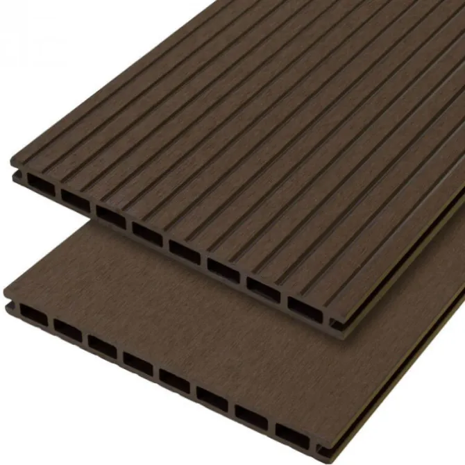 Vlonderplank composiet 2,1 x 25 cm - XXL donker bruin (4 mtr) grove ribbel en vlak