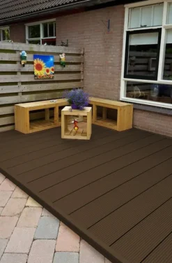 Vlonderplank composiet 2,1 x 25 cm - XXL donker bruin (4 mtr) grove ribbel en vlak