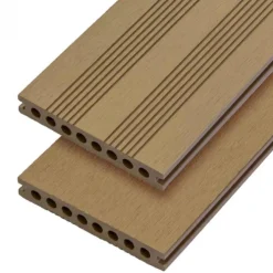 Vlonderplank composiet semi massief 2,1 x 14 cm teak bruin (4 mtr) fijne ribbel en vlak