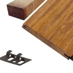 Vlonderplank totaalpakket hardhout Merbau 2,1 x 14,5 cm (3,65 mtr) geschaafd voor RVS clips