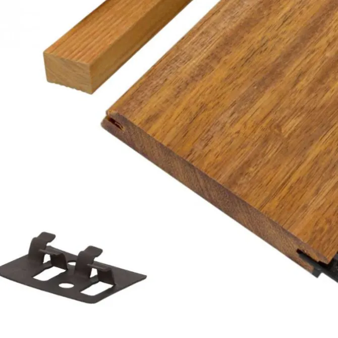 Vlonderplank totaalpakket hardhout Merbau 2,1 x 14,5 cm (3,95 mtr) geschaafd voor RVS clips