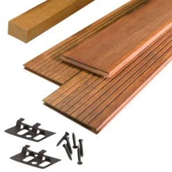 Vlonderplank totaalpakket bamboe Prestige geolied coffee 2,0 x 14 cm (2,20 mtr) groef/fijne ribbel