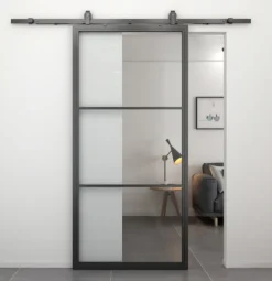 Zelfbouw schuifdeur staal - Loft - 3 vaks helder glas - 213,4 x 91,4 cm - inclusief schuifsysteem