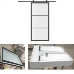 Zelfbouw schuifdeur staal - Loft - 3 vaks helder glas - 213,4 x 91,4 cm - inclusief schuifsysteem