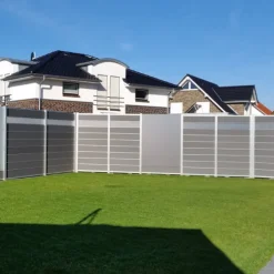 Zelfbouw schutting composiet Modular rock grey met blank alu accessoires (180 x 200 cm)